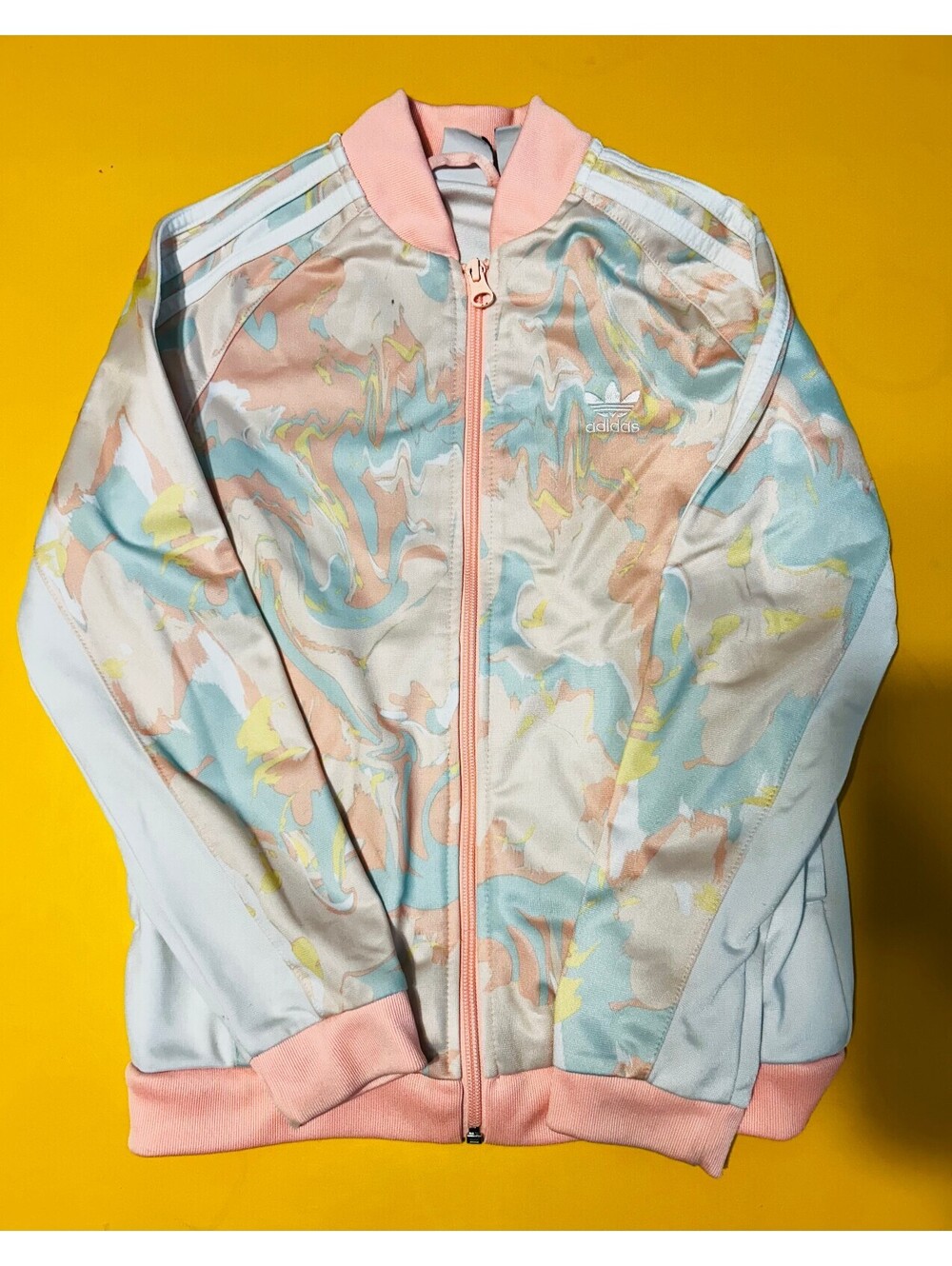 Adidas Originals Girls Primegreen Marble Swirl Track Jacket Pink Green Youth S/M